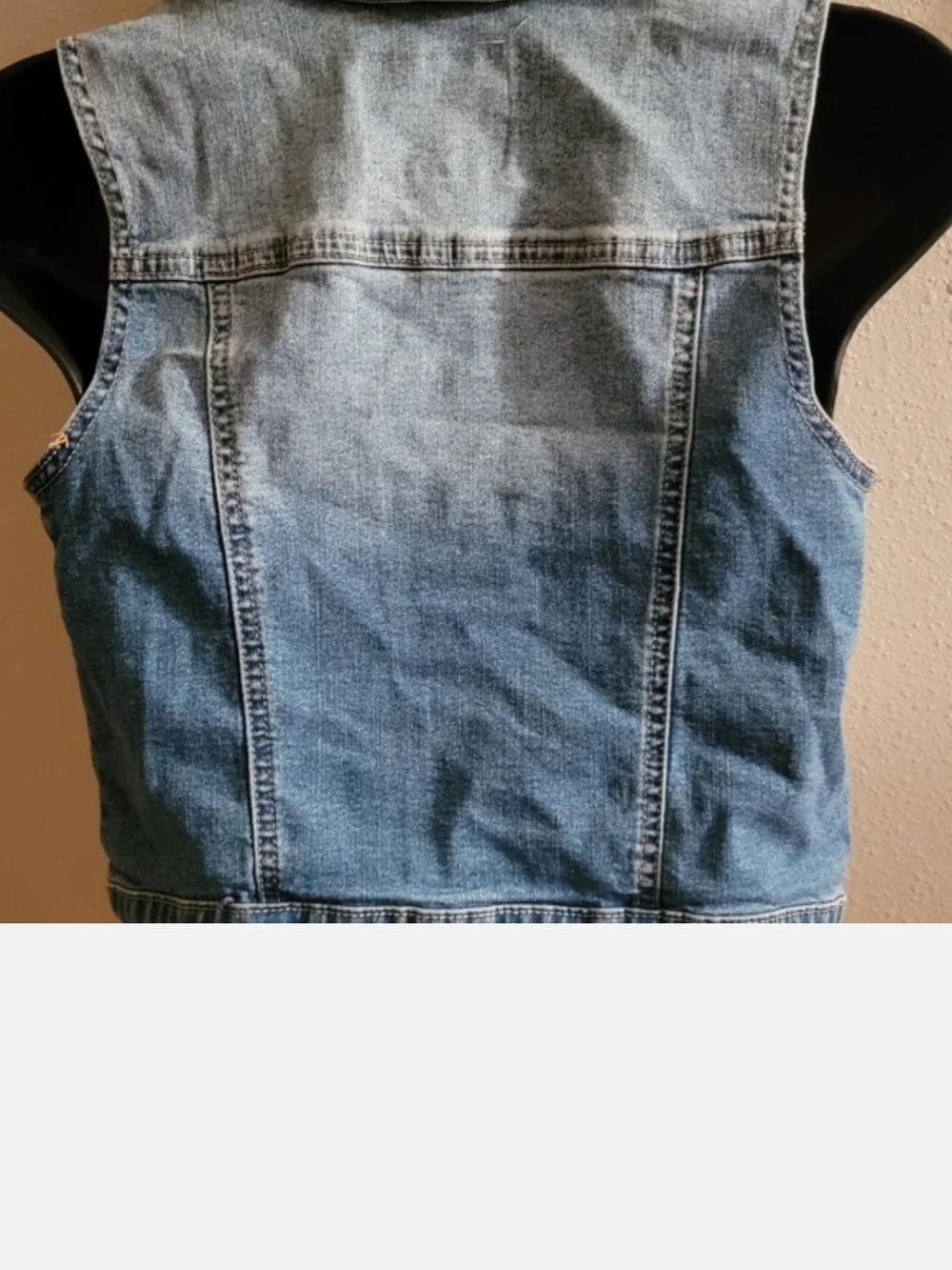 Justice Blue Denim Vest with White Crochet Yoke